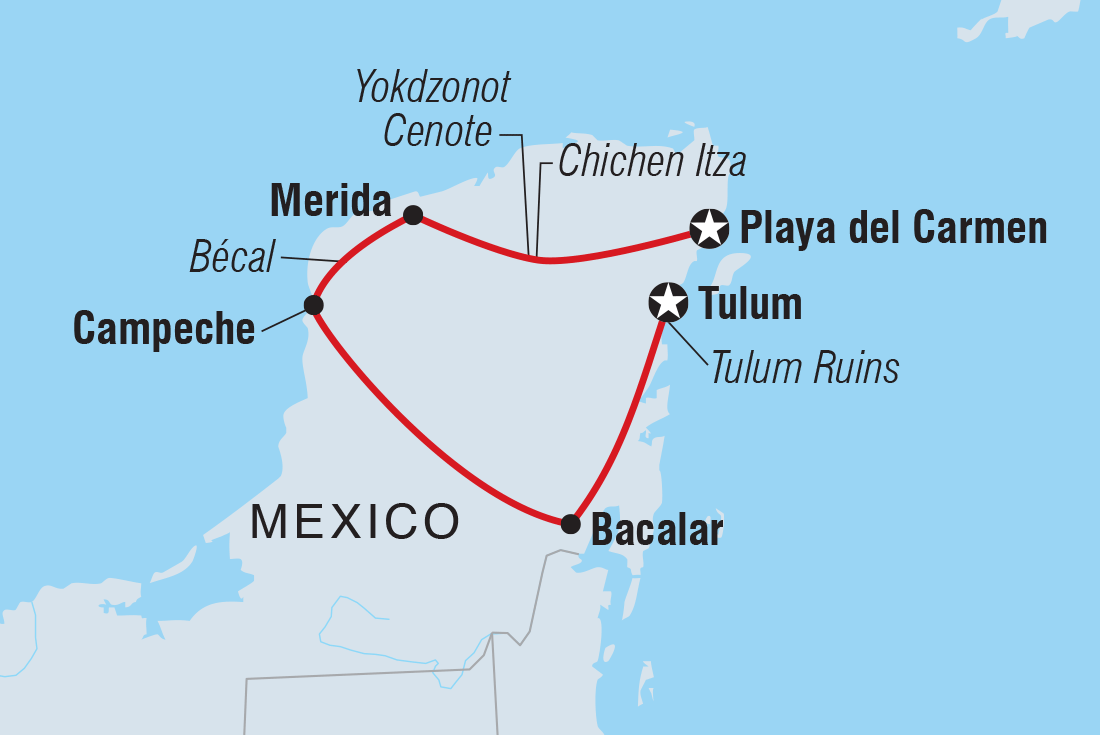 Yucatan Peninsula Adventure Itinerary Map