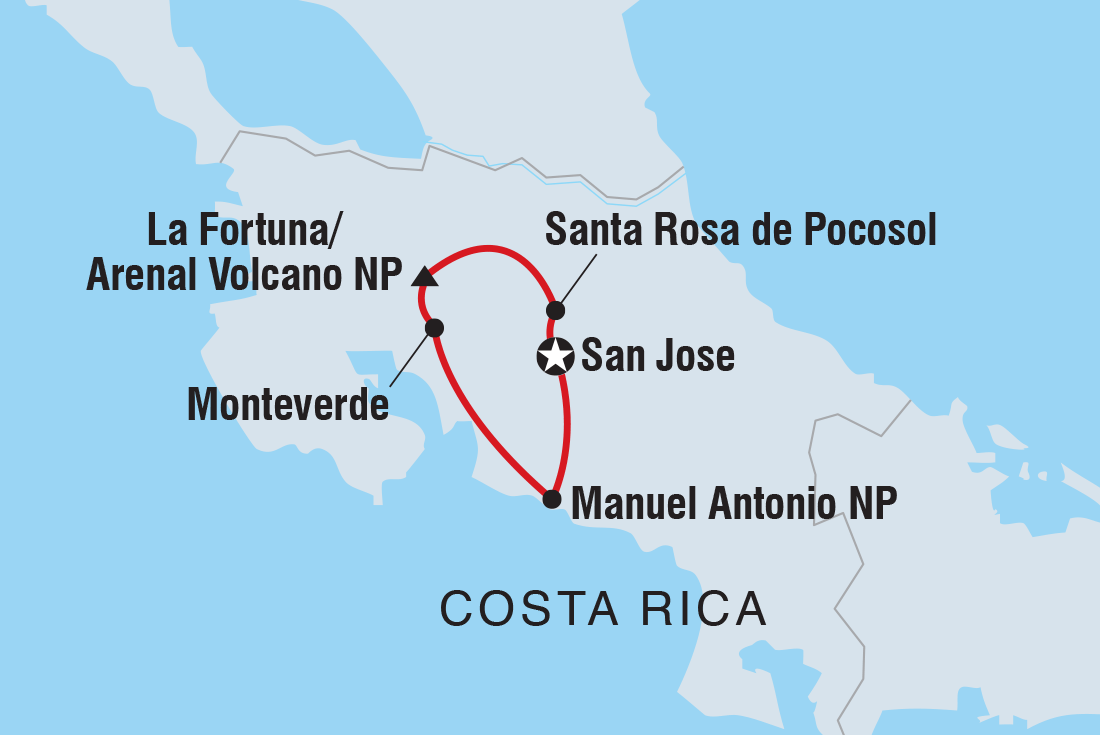 Costa Rica Family Holiday Itinerary Map