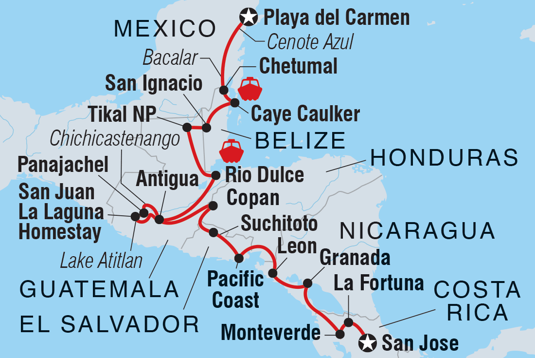 tourhub | Intrepid Travel | Central American Adventure | Tour Map