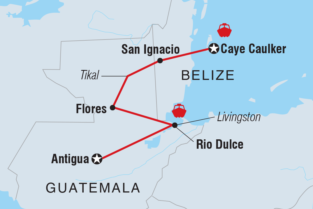 Guatemala to Belize Itinerary Map