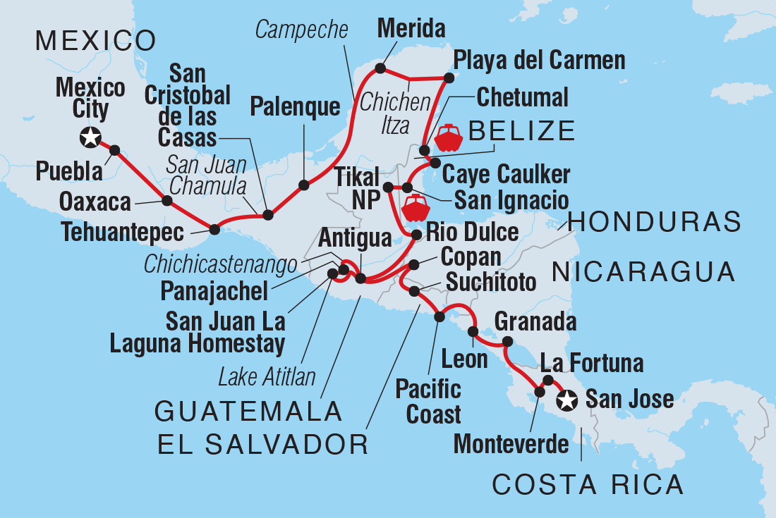 Central America Explorer Itinerary Map