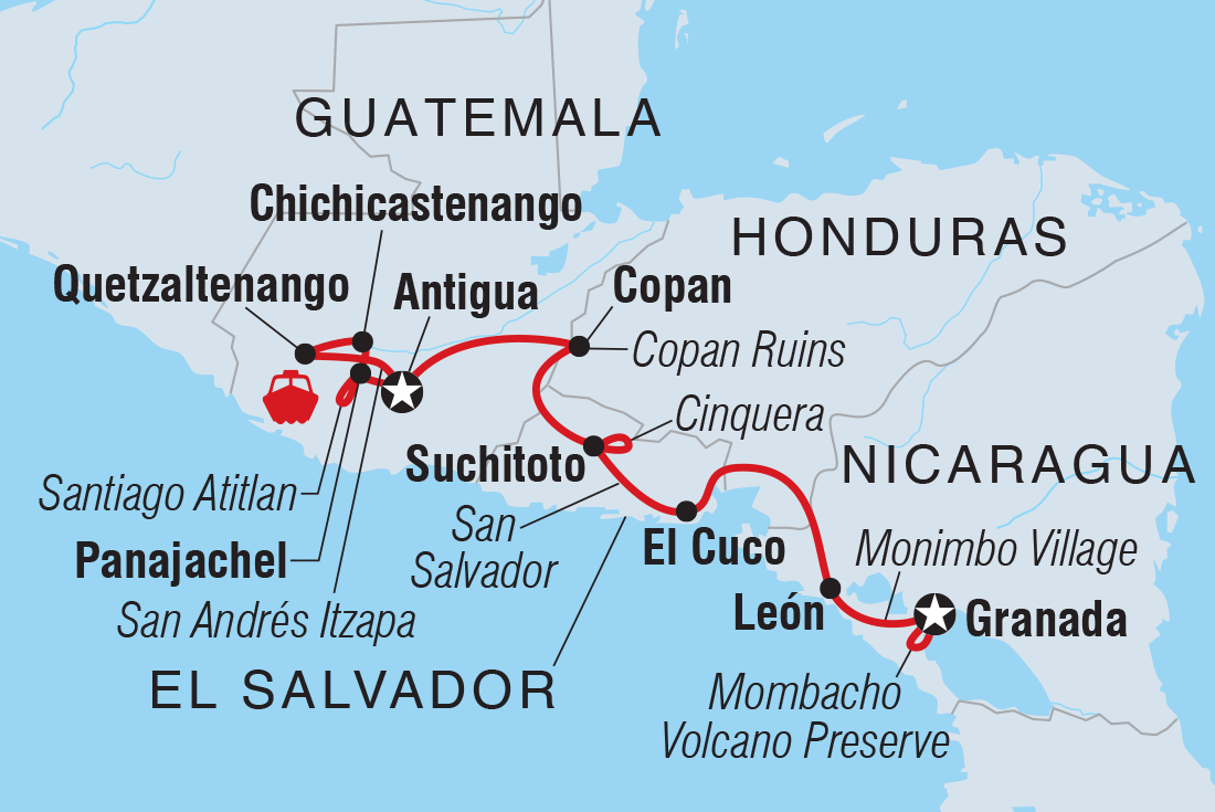 Heart of Central America Itinerary Map