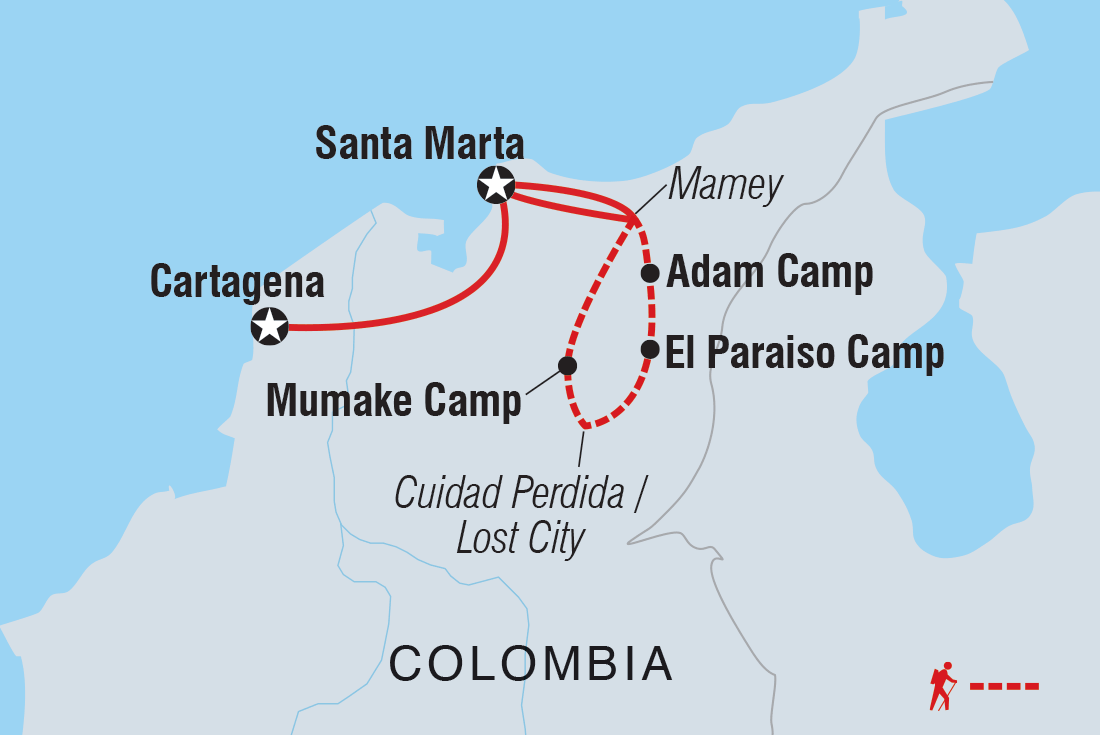 Lost City Trekking in Colombia Itinerary Map