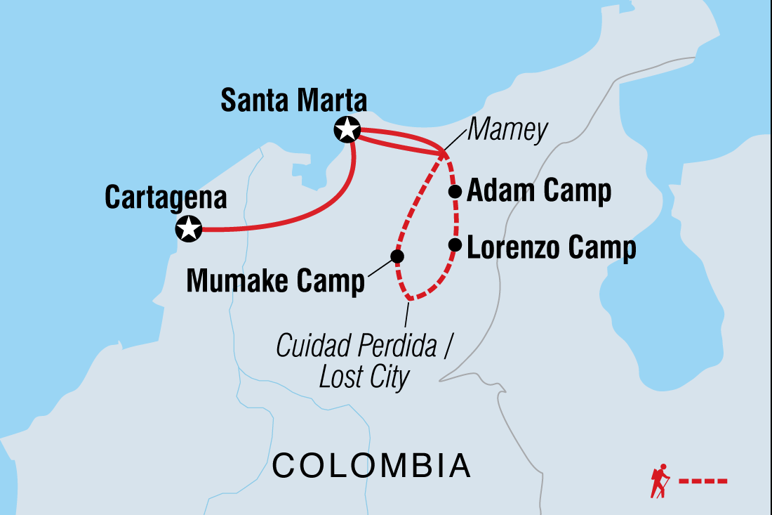 Lost City Trekking in Colombia Itinerary Map