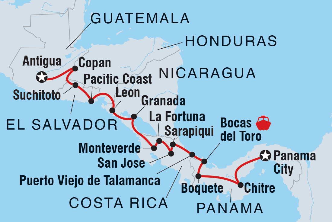 Amazing Central America Itinerary Map