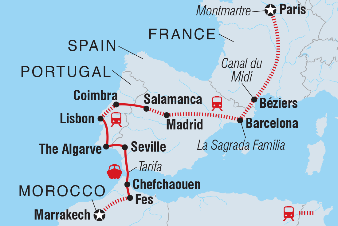 Paris to Marrakech Itinerary Map