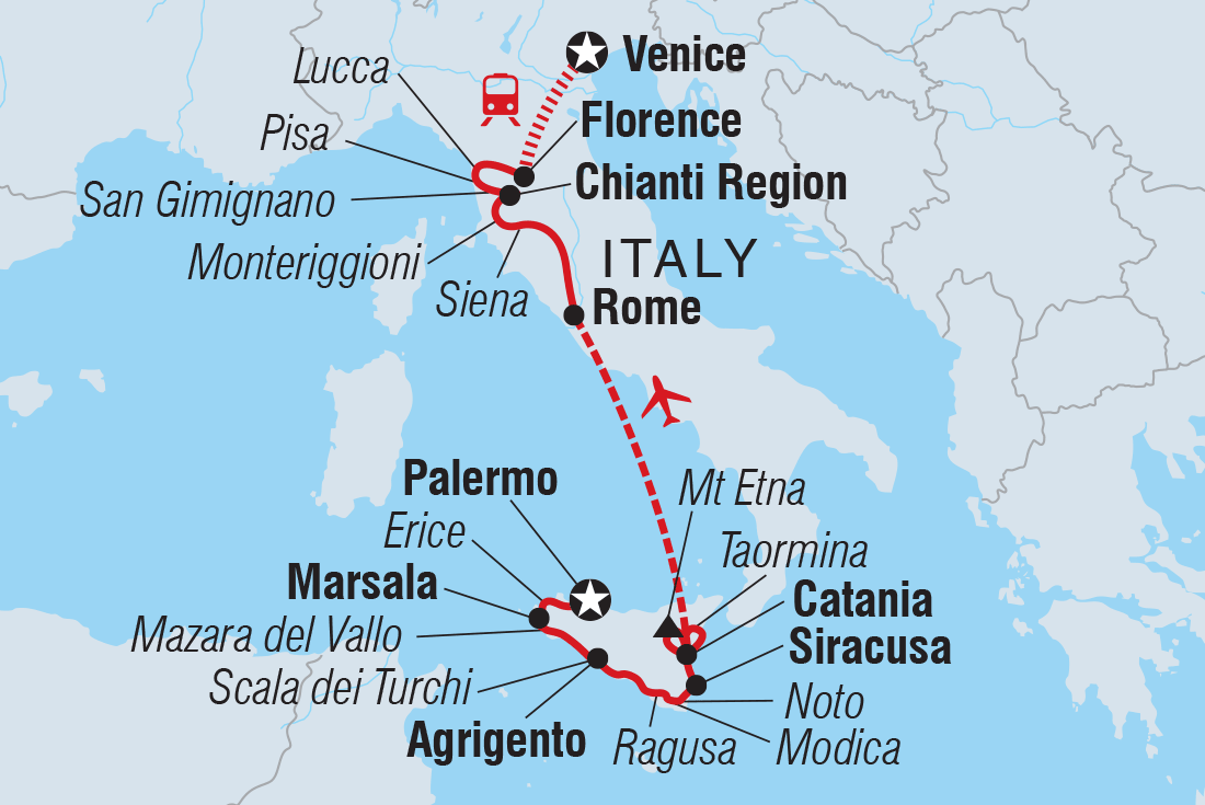 tourhub | Intrepid Travel | Premium Sicily and Tuscany | Tour Map