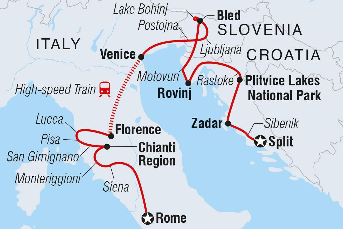 Premium Rome to Split Itinerary Map