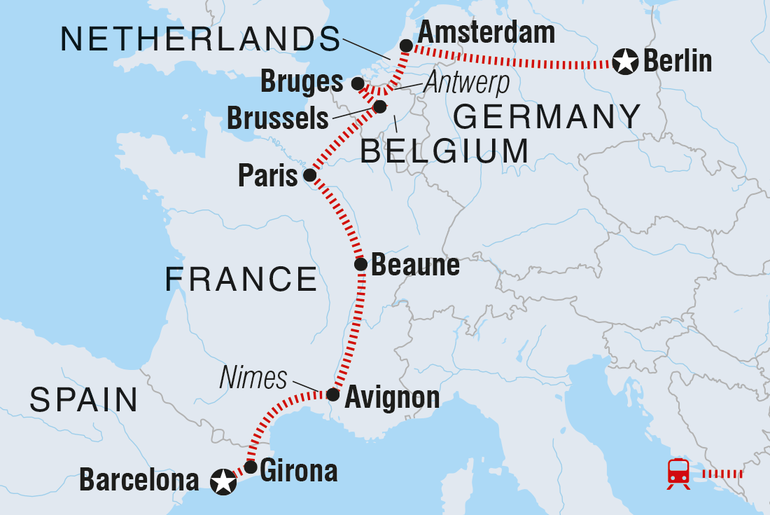 Barcelona to Berlin Itinerary Map