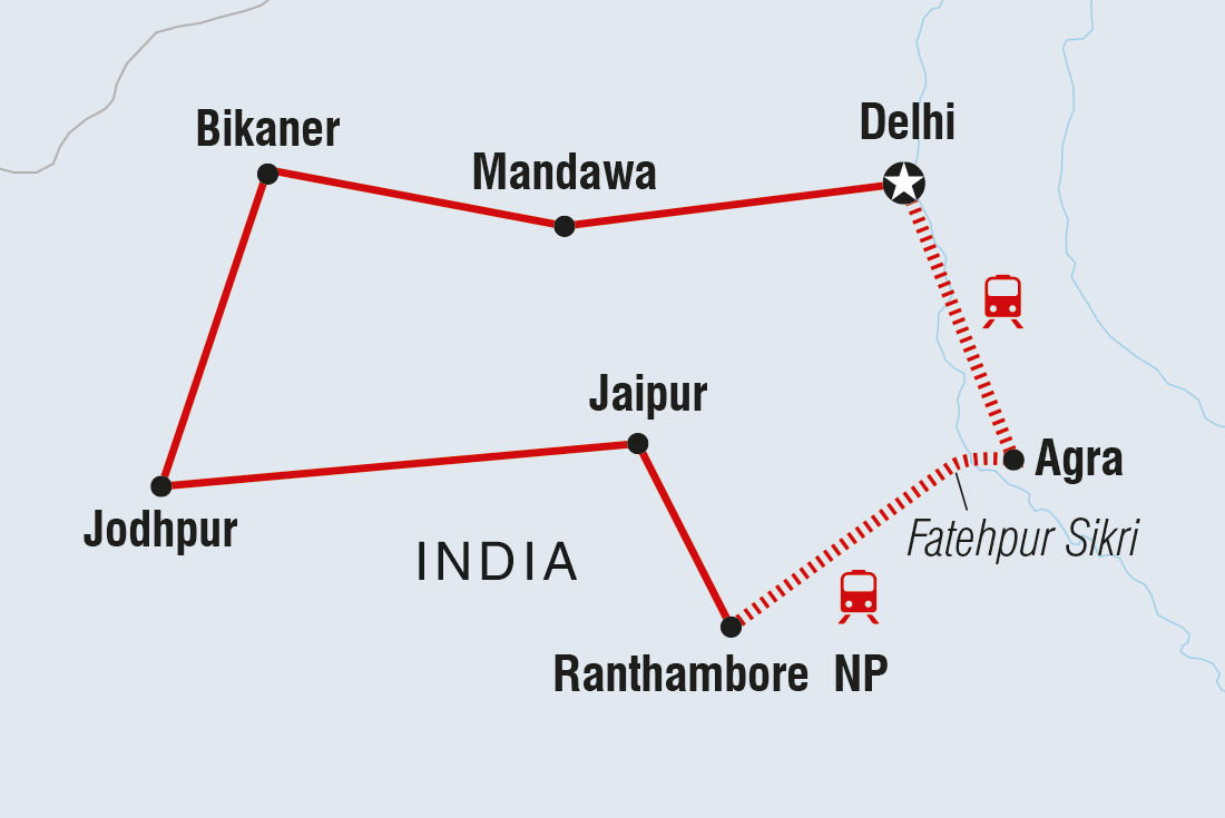 Northern India Family Holiday Comfort Itinerary Map