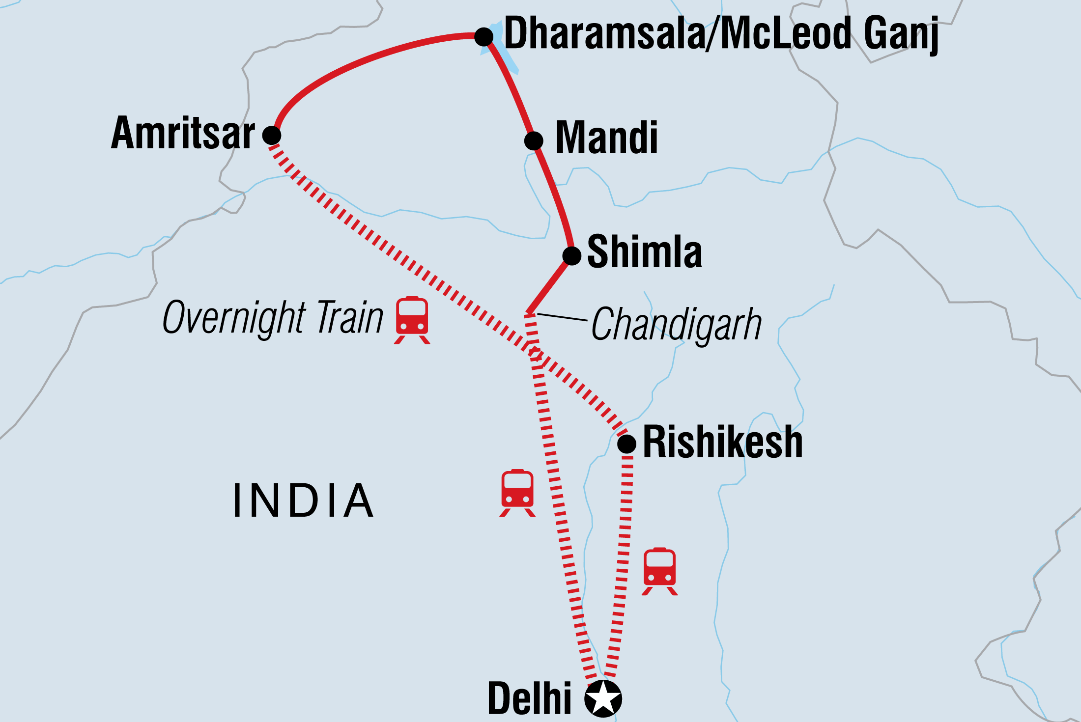 Mountains & Mystics of India Itinerary Map