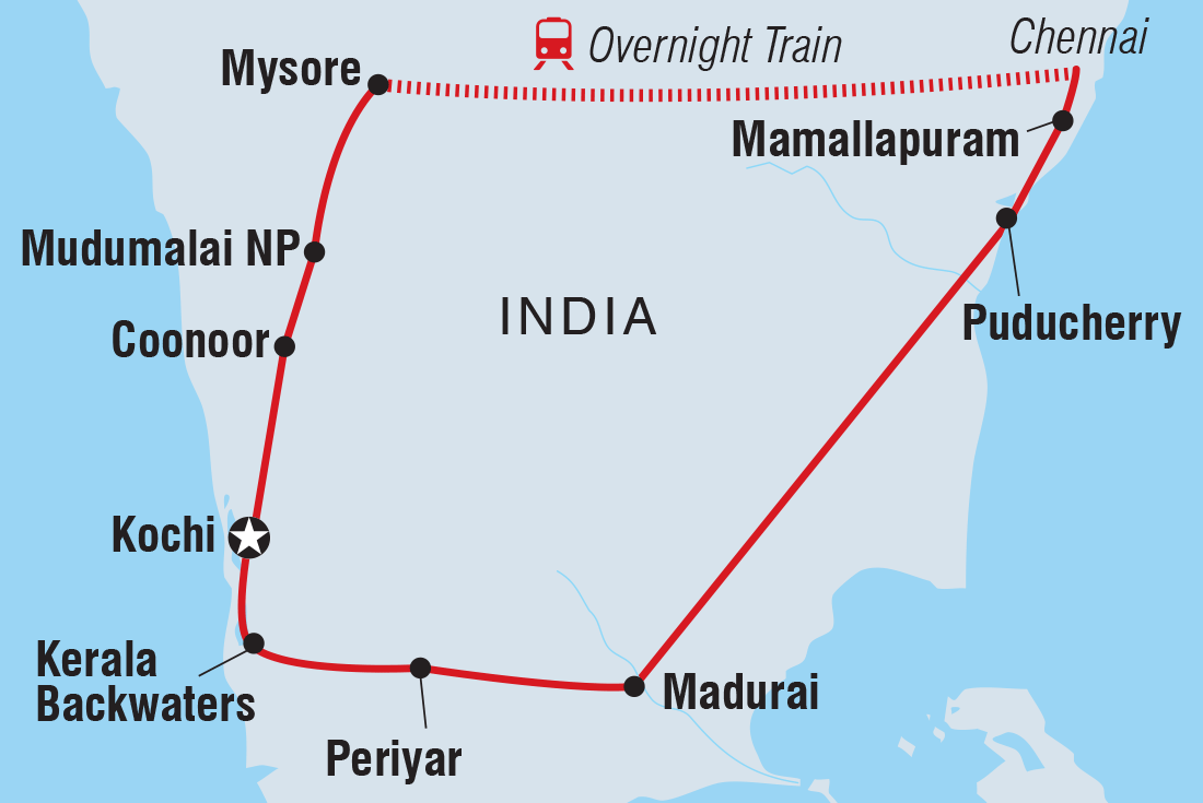 tourhub | Intrepid Travel | Southern India | Tour Map