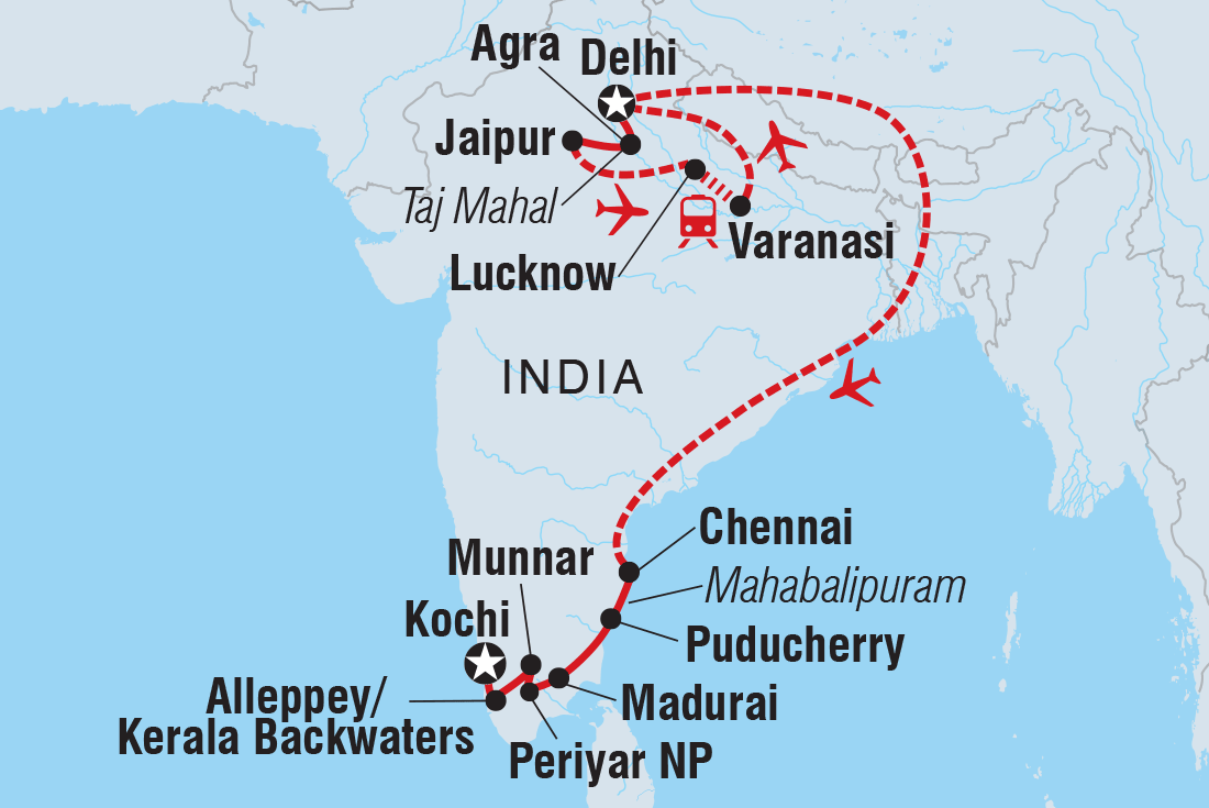 tourhub | Intrepid Travel | Premium North & South India | Tour Map