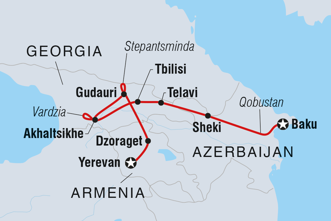 Premium Azerbaijan, Georgia & Armenia Itinerary Map