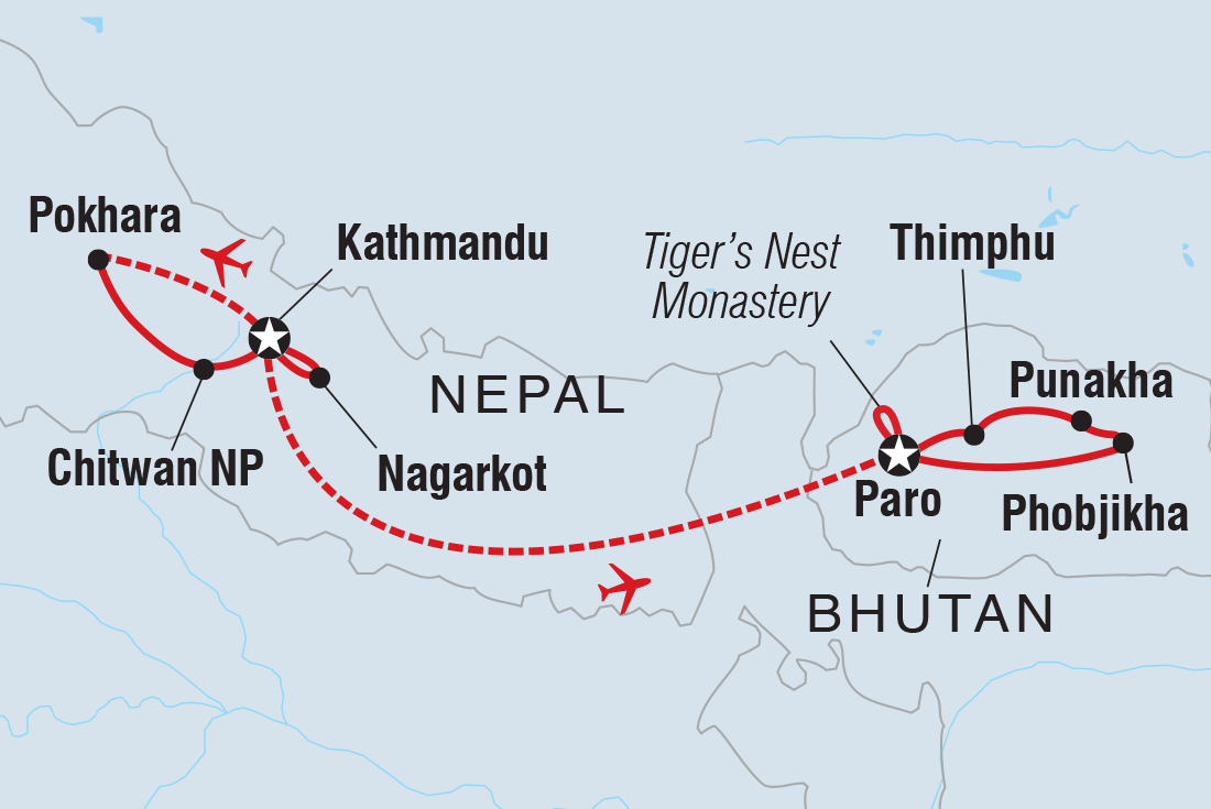 Premium Nepal & Bhutan Itinerary Map