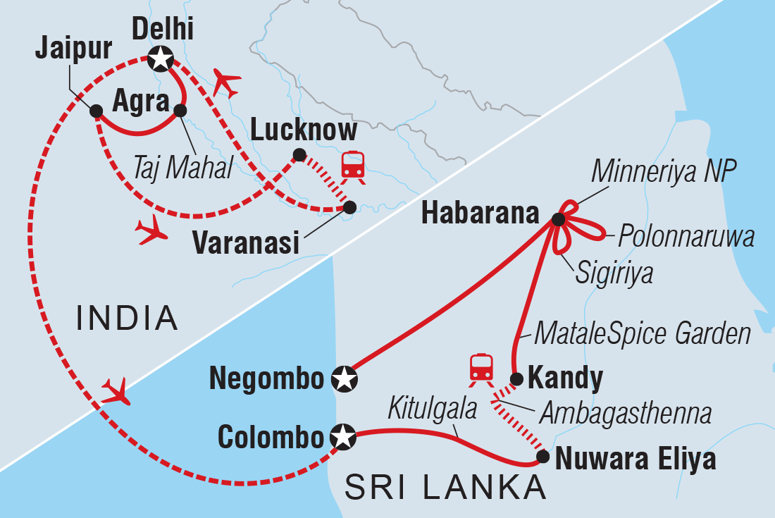 Premium India and Sri Lanka Itinerary Map