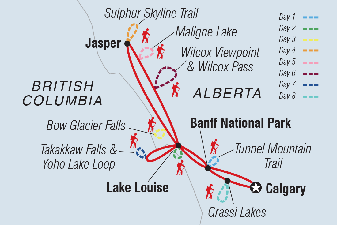 Hiking in the Canadian Rockies Itinerary Map