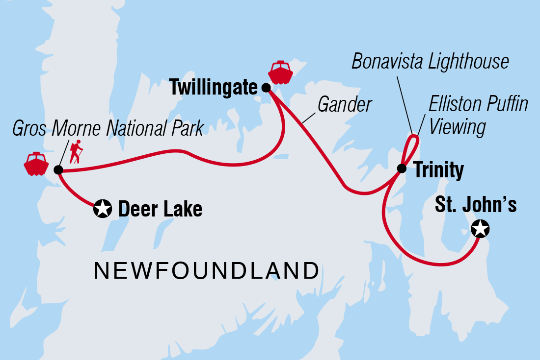 tourhub | Intrepid Travel | Newfoundland Adventure: Westbound | Tour Map