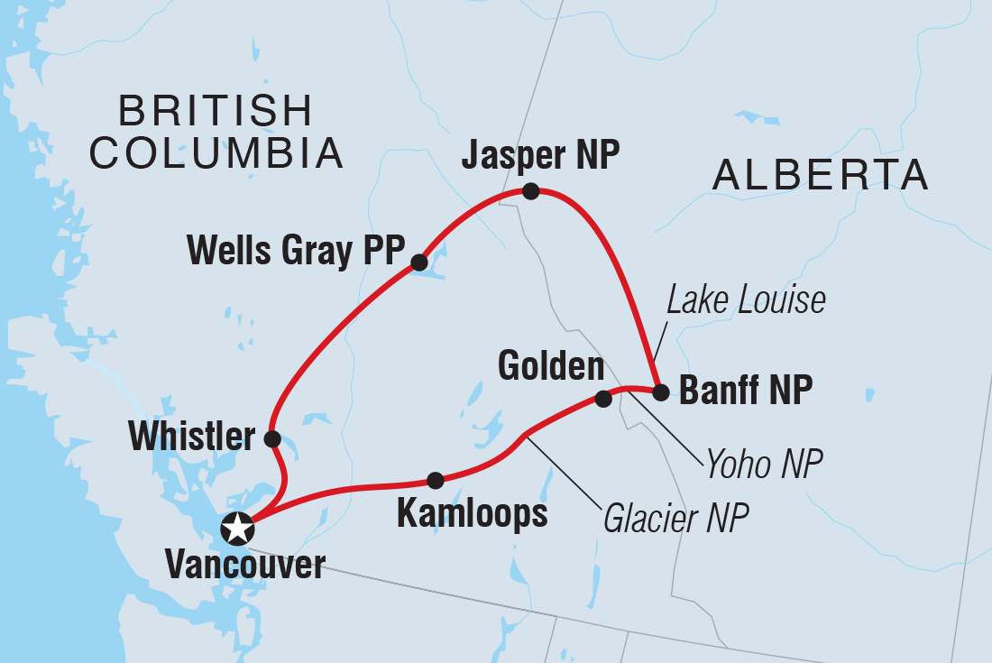 tourhub | Intrepid Travel | Real Canadian Rockies | Tour Map