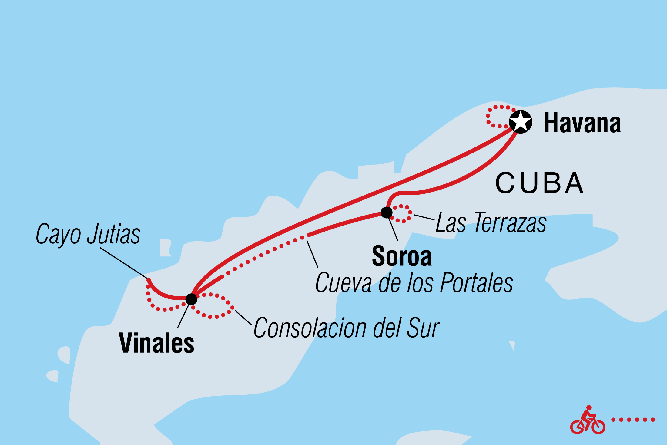 Cycle Cuba: West Itinerary Map