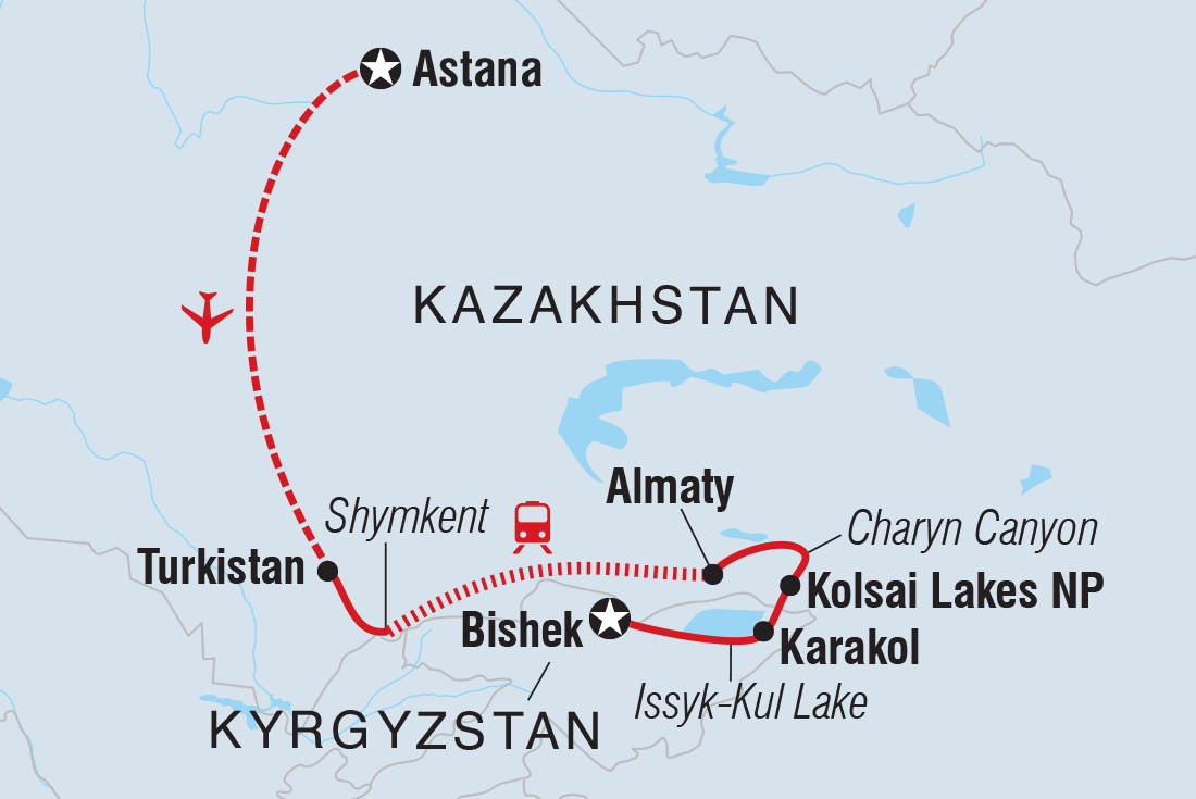 tourhub | Intrepid Travel | Kazakhstan & Kyrgyzstan Adventure | Tour Map