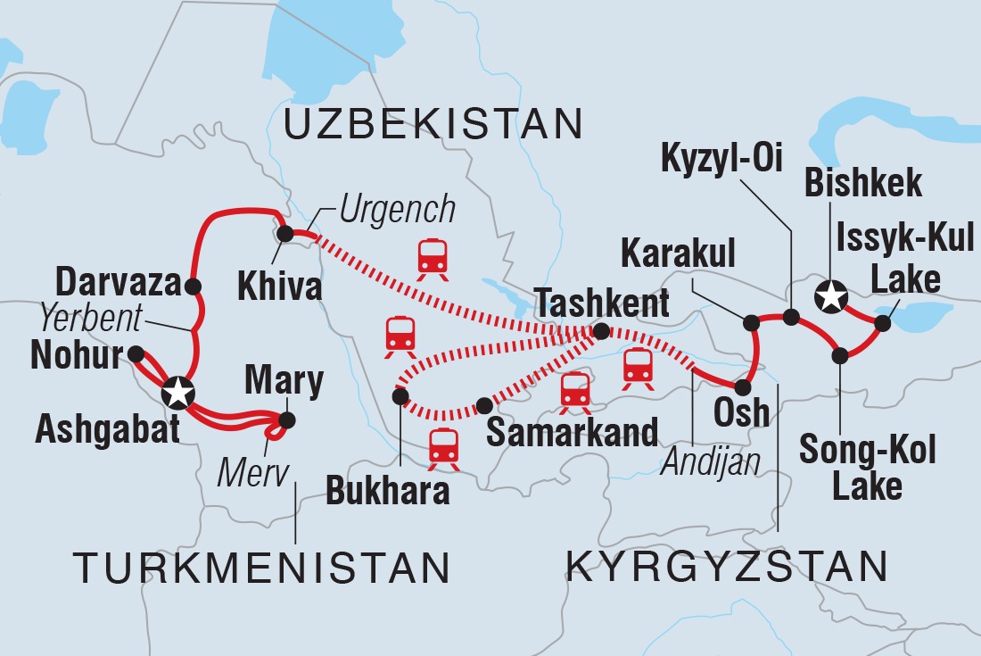 tourhub | Intrepid Travel | Bishkek to Ashgabat | Tour Map