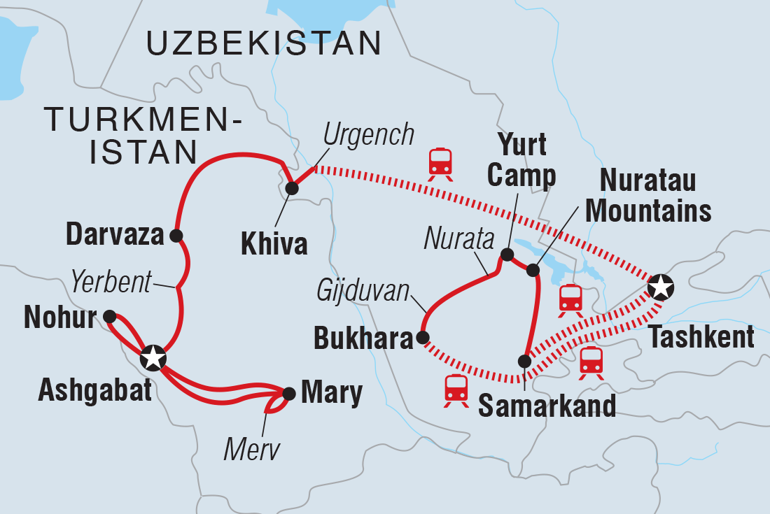 tourhub | Intrepid Travel | Uzbekistan & Turkmenistan Adventure | Tour Map