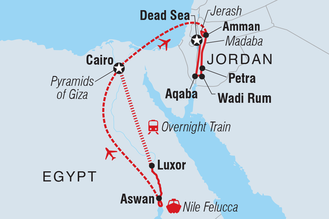 tourhub | Intrepid Travel | Egypt and Jordan Family Holiday  | Tour Map