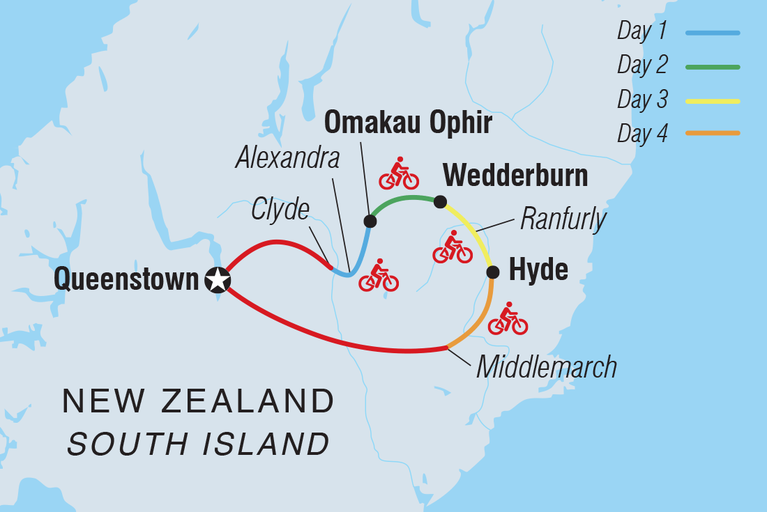 Cycle New Zealand: Otago Rail Trail Itinerary Map