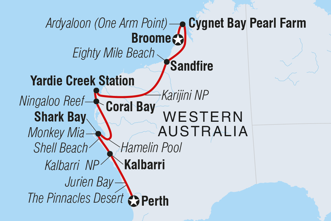 tourhub | Intrepid Travel | Perth to Broome Safari | Tour Map