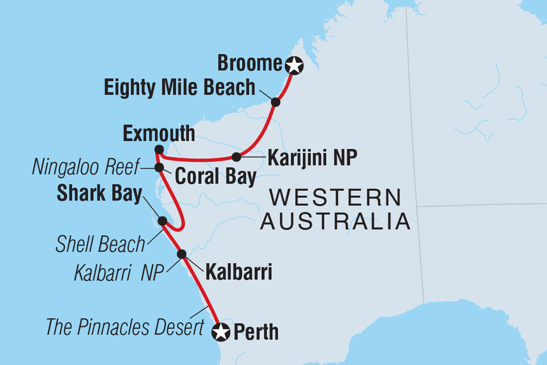 Perth to Broome Safari Itinerary Map