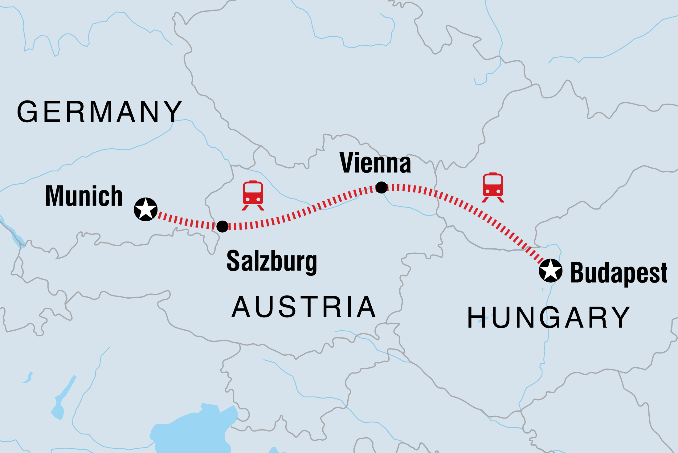 tourhub | Intrepid Travel | Europe Christmas Markets: Munich to Budapest | Tour Map