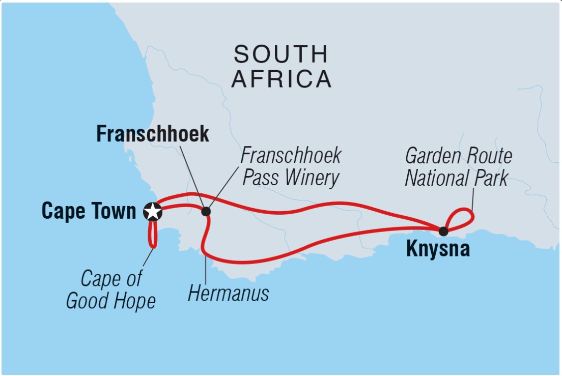 Premium Cape Town and the Garden Route Itinerary Map