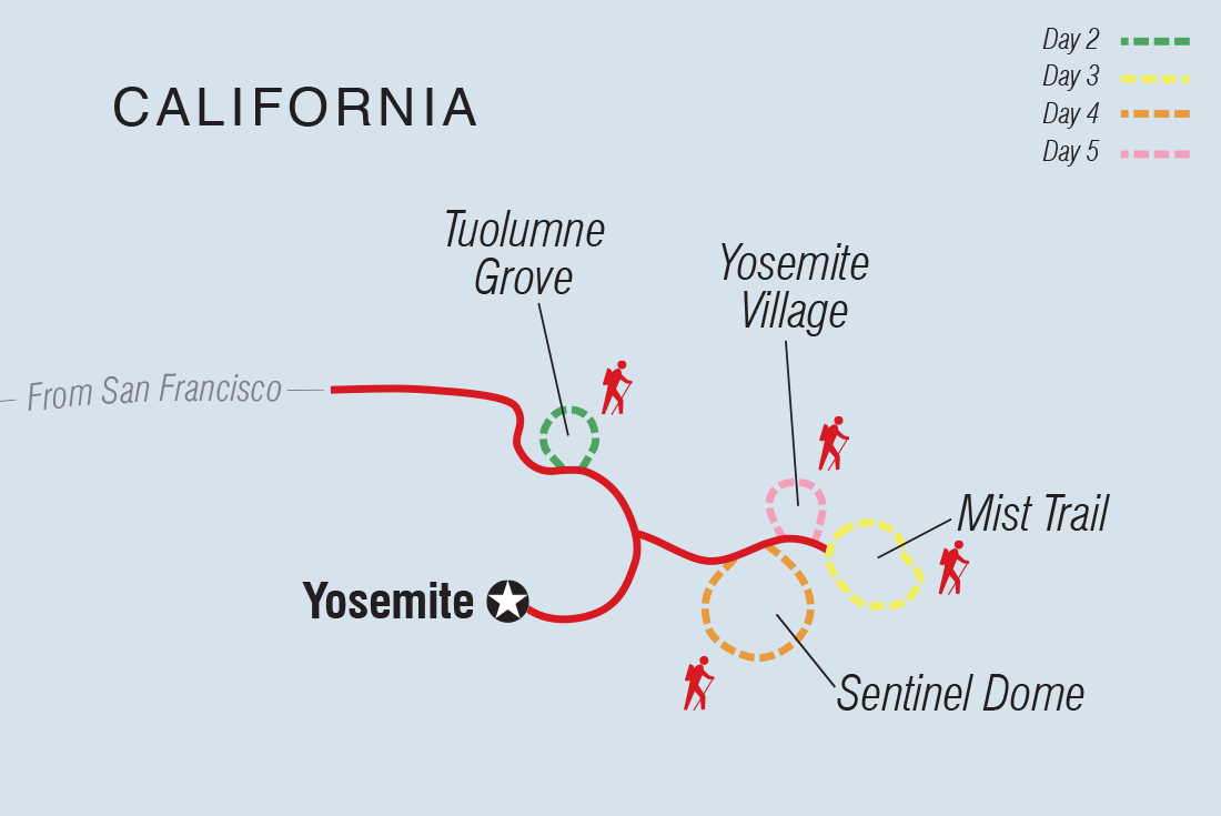 Hiking in Yosemite National Park Itinerary Map