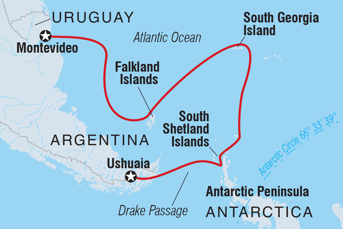 tourhub | Intrepid Travel | Shackleton's Falklands, South Georgia and Antarctica Expedition (Ocean Endeavour)  | Tour Map