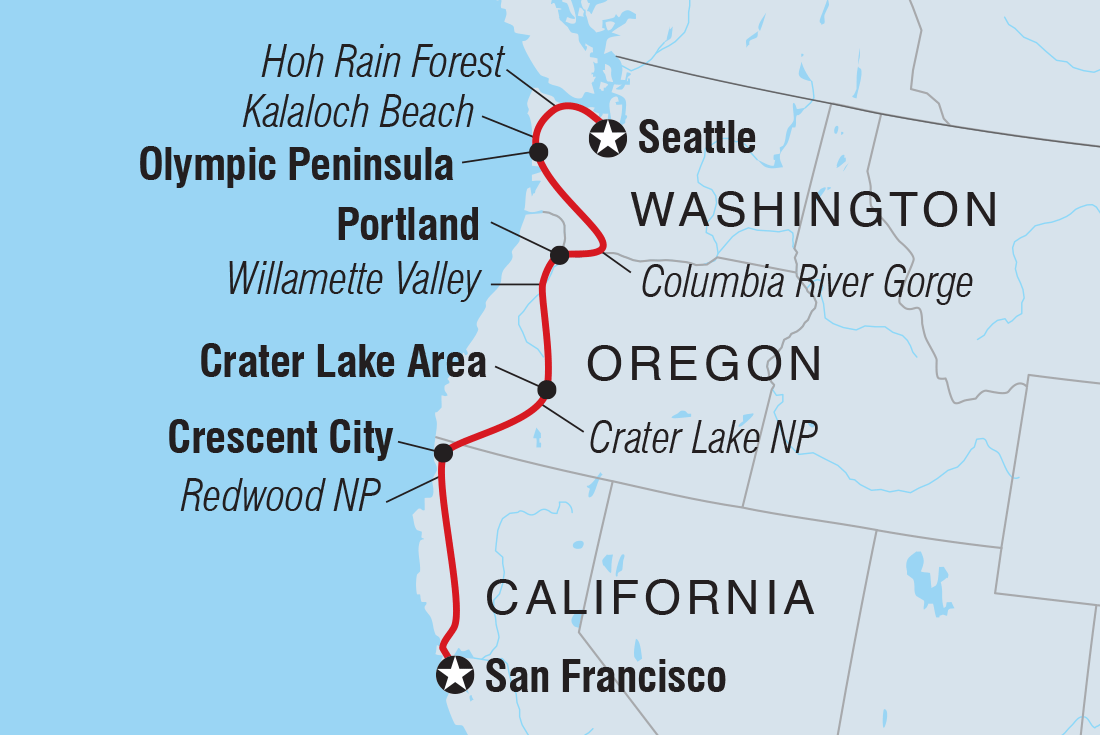 tourhub | Intrepid Travel | San Francisco to Seattle | Tour Map