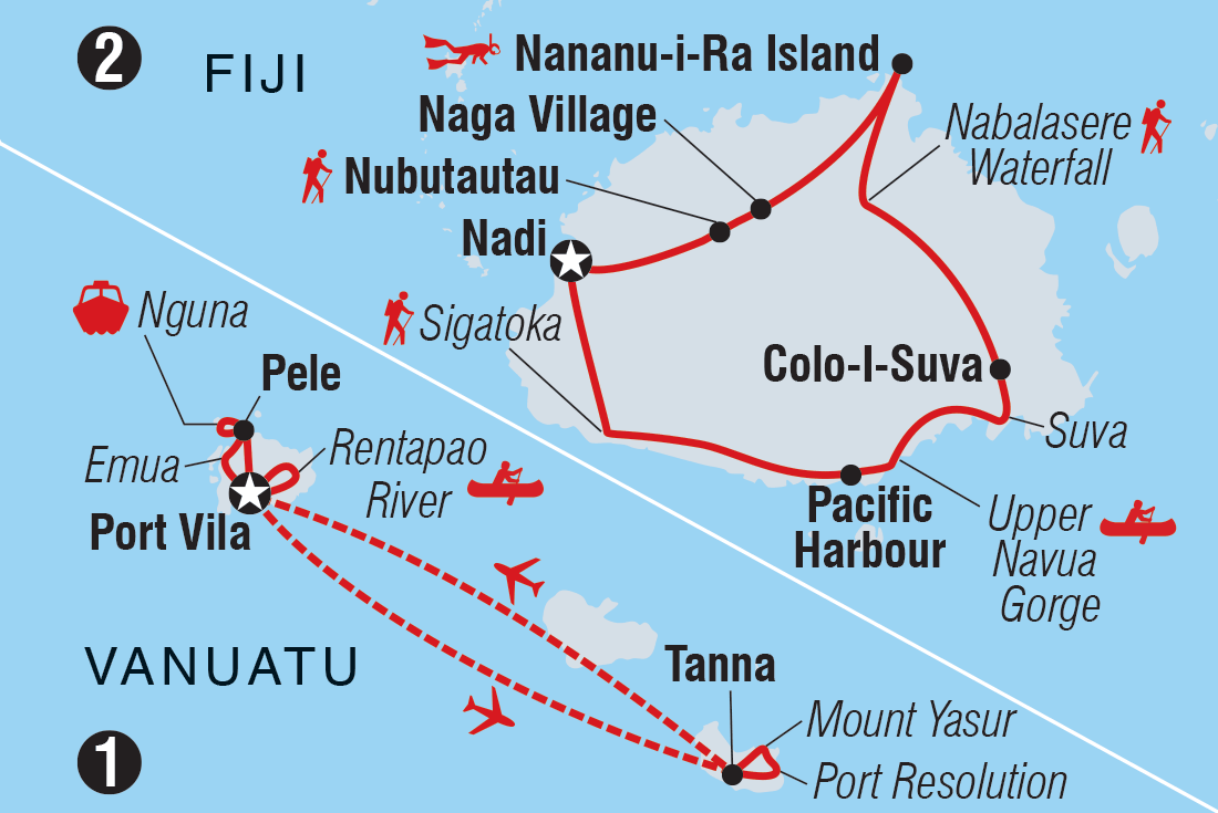 Vanuatu & Fiji Adventure Itinerary Map