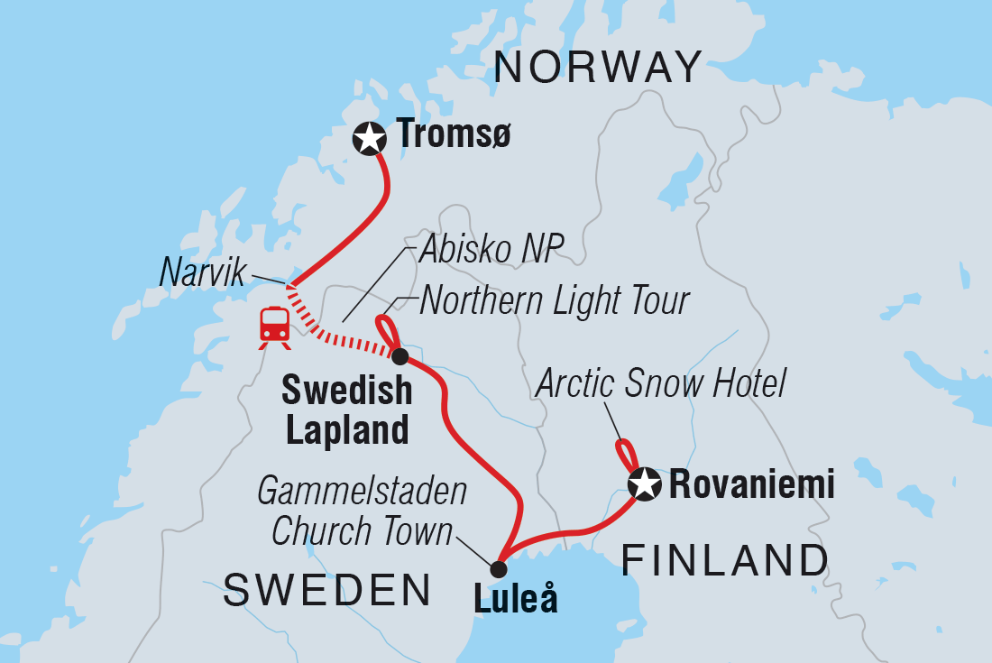 Northern Scandinavia in Winter Itinerary Map