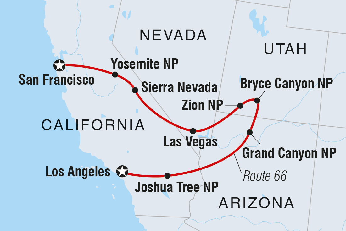 Real San Francisco to LA Itinerary Map