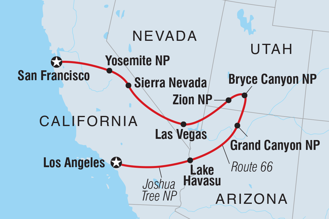 Real San Francisco to LA Itinerary Map