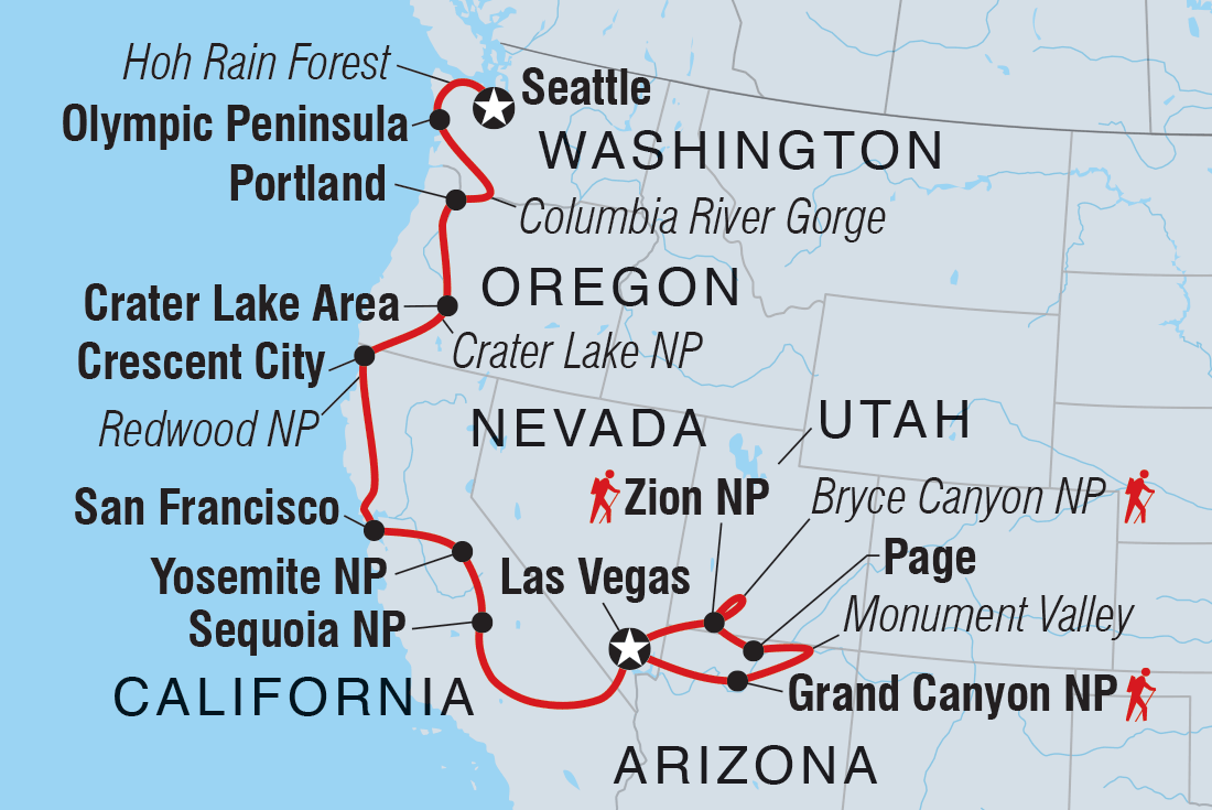 tourhub | Intrepid Travel | Western USA Encompassed | Tour Map