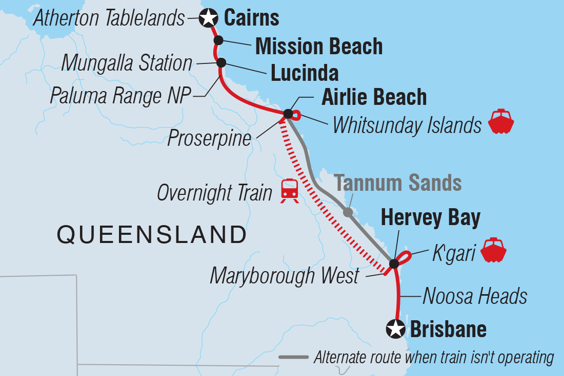 Brisbane to Cairns Adventure Itinerary Map