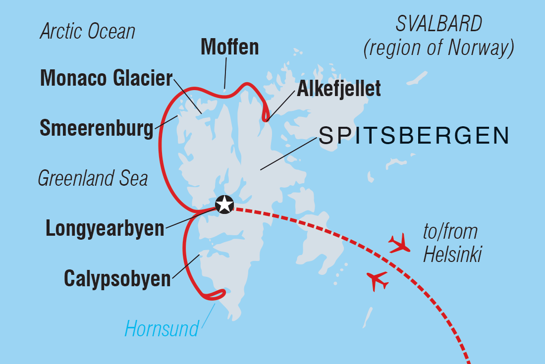 Svalbard Explorer: Best of High Arctic Norway in Depth Itinerary Map