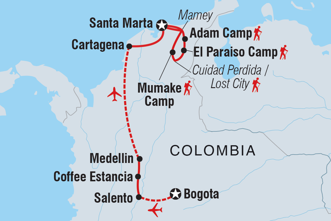 tourhub | Intrepid Travel | Colombia Adventure & Lost City Trek | Tour Map