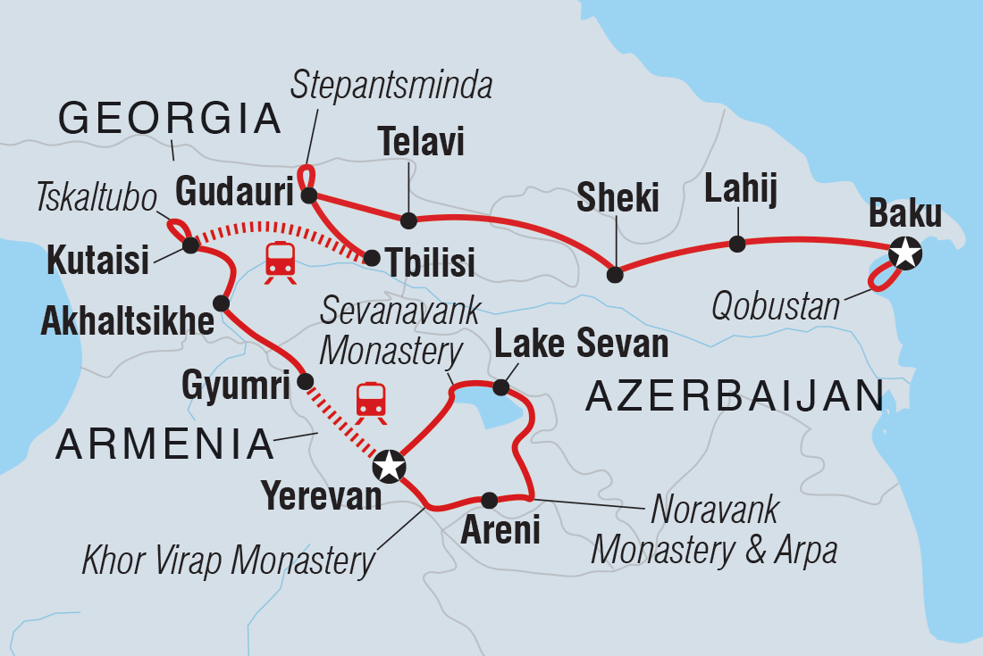 Azerbaijan, Georgia & Armenia Adventure Itinerary Map