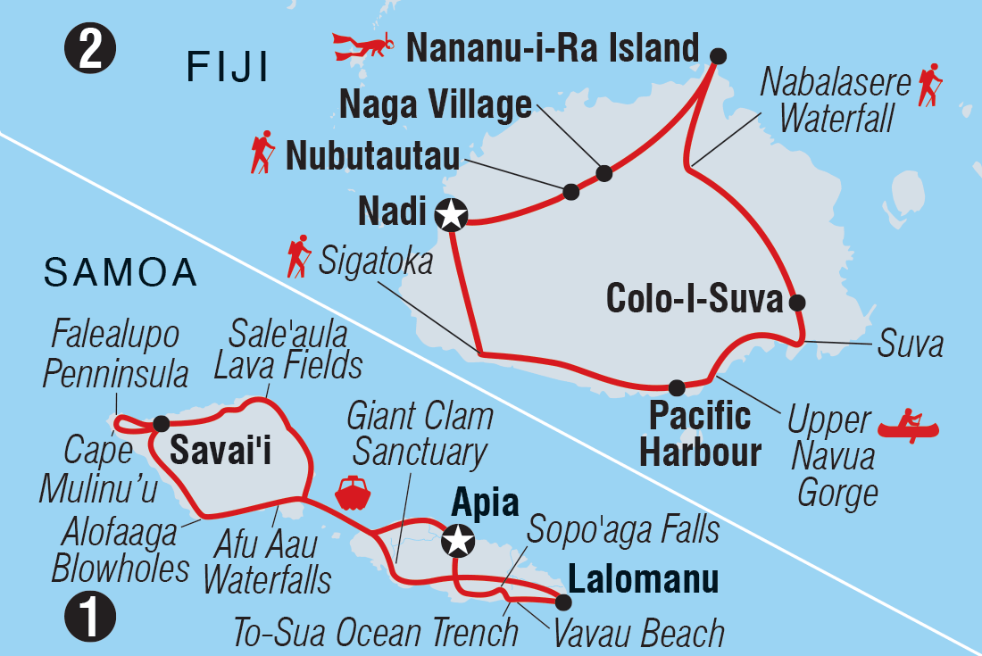 Samoa &amp; Fiji Adventure Itinerary Map