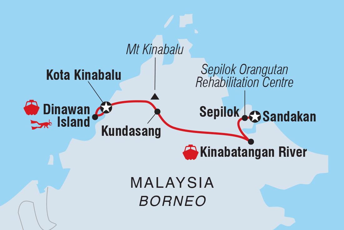 Borneo Family Holiday Comfort Itinerary Map