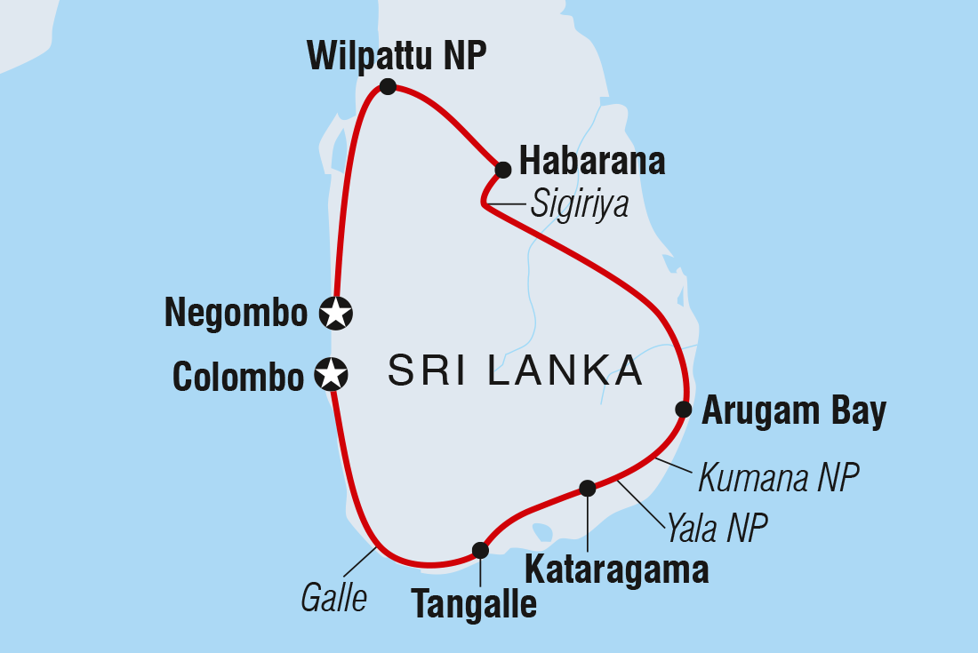 Sri Lanka Safari Itinerary Map