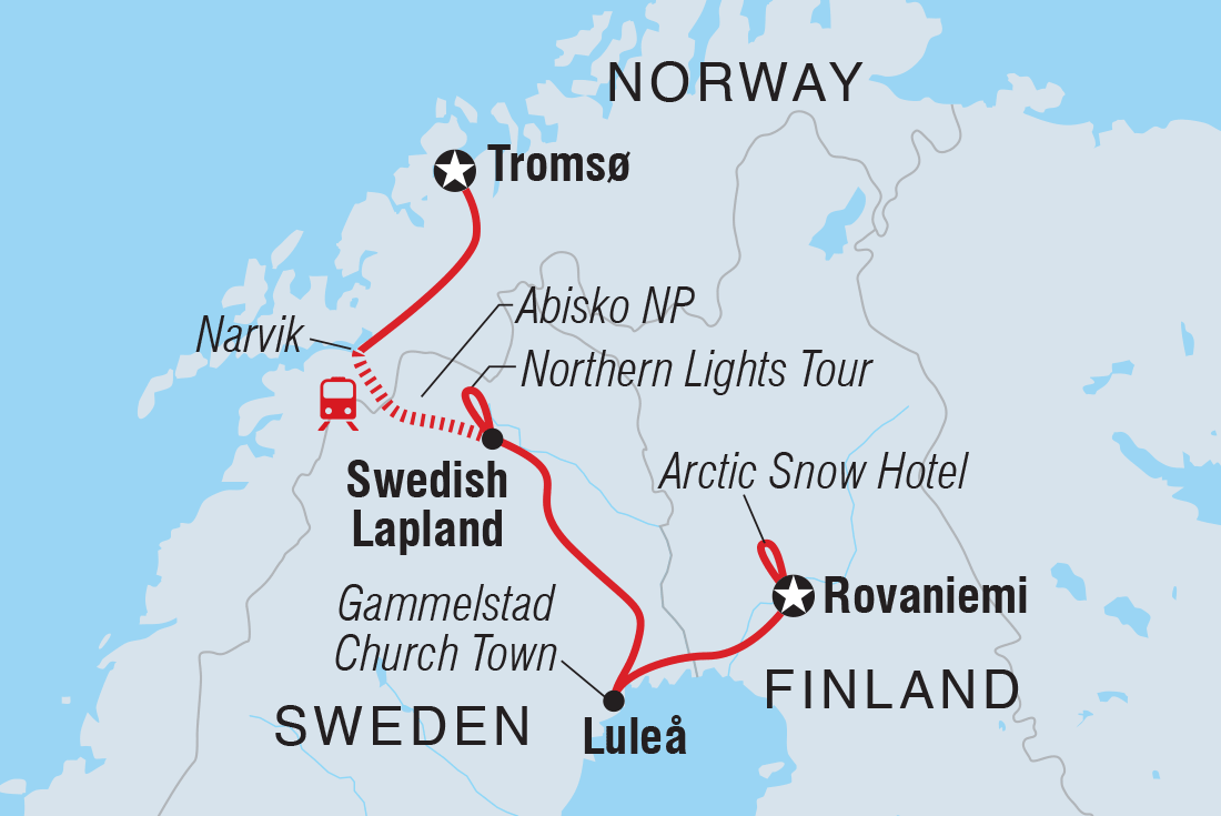 Northern Scandinavia in Winter Itinerary Map