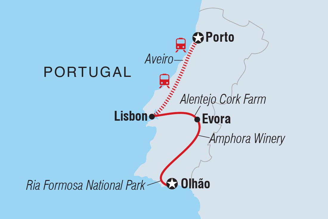 Portugal Explorer: Porto to Algarve Itinerary Map